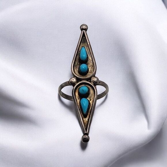 Vintage Navajo Sterling Silver & Turquoise Snake Eye Ring (7.5) - Picture 1 of 6